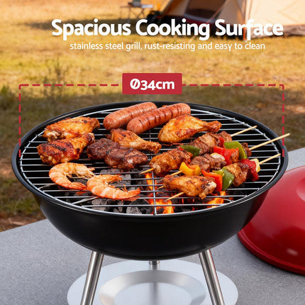 Grillz Charcoal BBQ Grill Portable with Lid for Camping Outdoor.