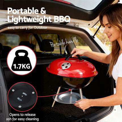 Grillz Charcoal BBQ Grill Portable with Lid for Camping Outdoor.