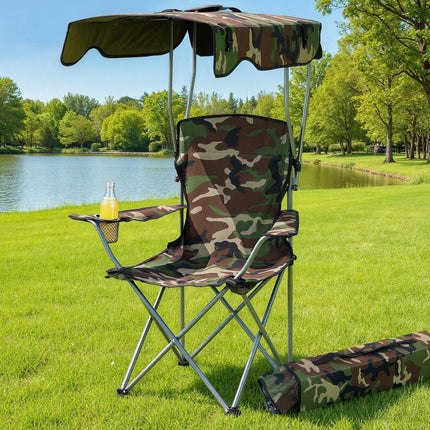 Weisshorn Camping Chair With Canopy Folding Outdoor Portable Seat Lightweight Beach Picnic Fishing Capacity 120KG Army Green.