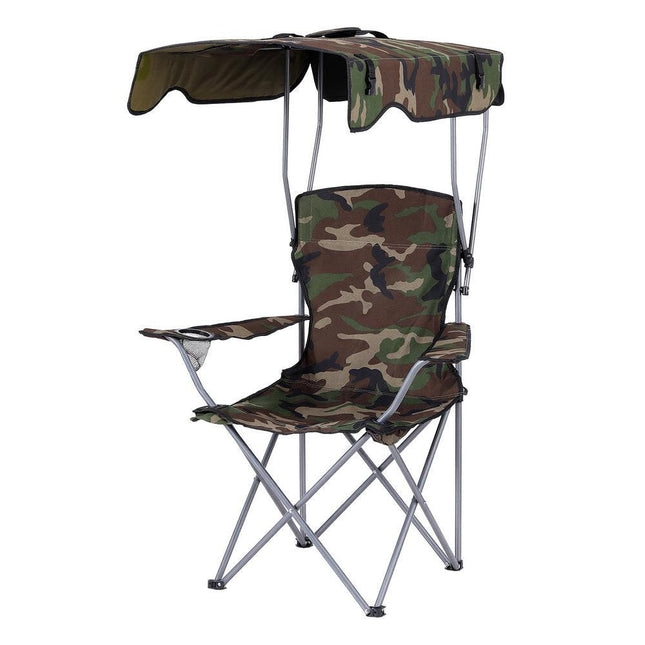 Weisshorn Camping Chair With Canopy Folding Outdoor Portable Seat Lightweight Beach Picnic Fishing Capacity 120KG Army Green.