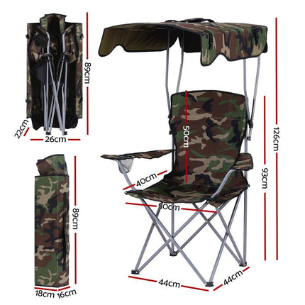 Weisshorn Camping Chair With Canopy Folding Outdoor Portable Seat Lightweight Beach Picnic Fishing Capacity 120KG Army Green.