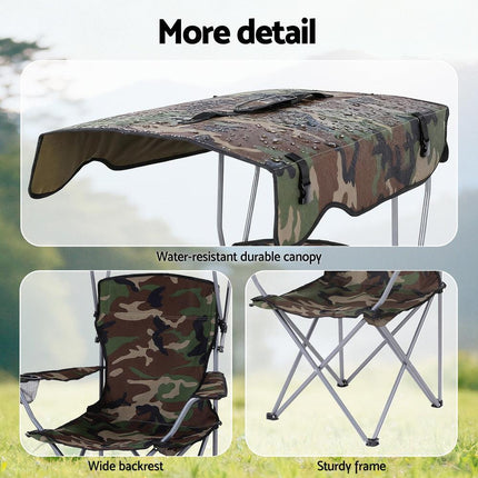Weisshorn Camping Chair With Canopy Folding Outdoor Portable Seat Lightweight Beach Picnic Fishing Capacity 120KG Army Green.