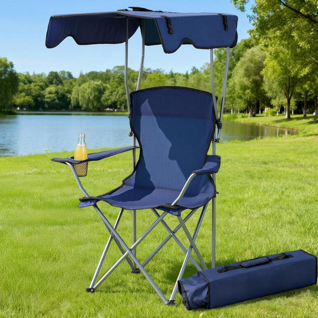 Weisshorn Camping Chair With Canopy Folding Outdoor Portable Seat Lightweight Beach Picnic Fishing Capacity 120KG Navy Blue.