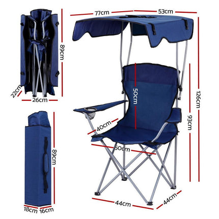 Weisshorn Camping Chair With Canopy Folding Outdoor Portable Seat Lightweight Beach Picnic Fishing Capacity 120KG Navy Blue.