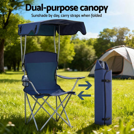 Weisshorn Camping Chair With Canopy Folding Outdoor Portable Seat Lightweight Beach Picnic Fishing Capacity 120KG Navy Blue.