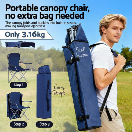 Weisshorn Camping Chair With Canopy Folding Outdoor Portable Seat Lightweight Beach Picnic Fishing Capacity 120KG Navy Blue.