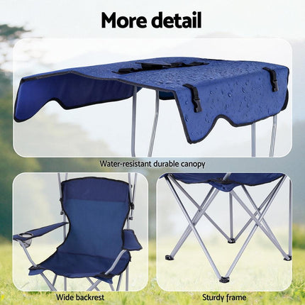 Weisshorn Camping Chair With Canopy Folding Outdoor Portable Seat Lightweight Beach Picnic Fishing Capacity 120KG Navy Blue.