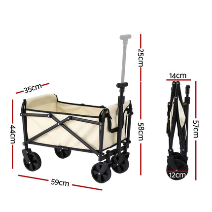 Gardeon Garden Cart Folding Trolley Camping Wagon Barrow Outdoor Beach Beige.
