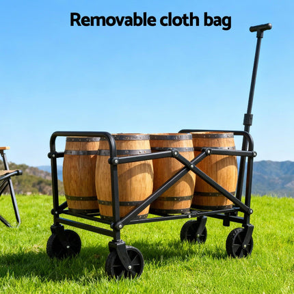 Gardeon Garden Cart Folding Trolley Camping Wagon Barrow Outdoor Beach Beige.