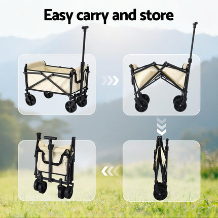 Gardeon Garden Cart Folding Trolley Camping Wagon Barrow Outdoor Beach Beige.