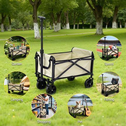 Gardeon Garden Cart Folding Trolley Camping Wagon Barrow Outdoor Beach Beige.