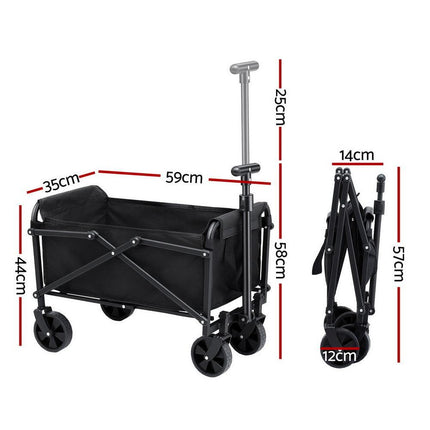 Gardeon Garden Cart Folding Trolley Camping Wagon Barrow Outdoor Beach Black.