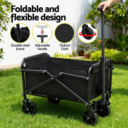 Gardeon Garden Cart Folding Trolley Camping Wagon Barrow Outdoor Beach Black.