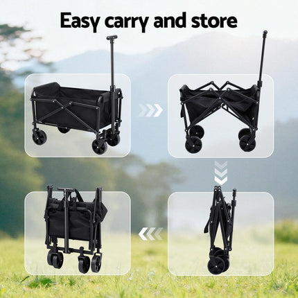Gardeon Garden Cart Folding Trolley Camping Wagon Barrow Outdoor Beach Black.