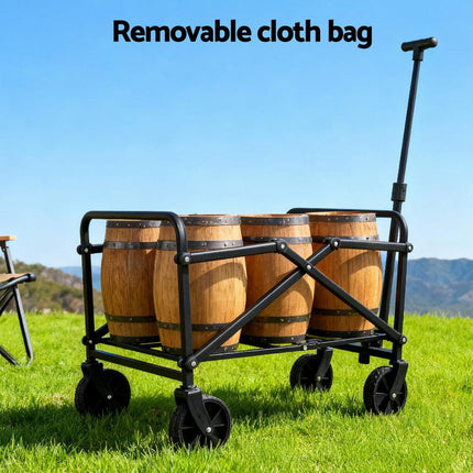 Gardeon Garden Cart Folding Trolley Camping Wagon Barrow Outdoor Beach Black.