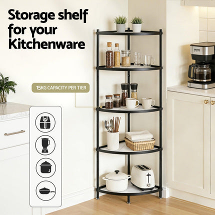 Artiss 5-Tier Kitchen Corner Shelf Rack Stand Microwave Metal Storage Shelves.