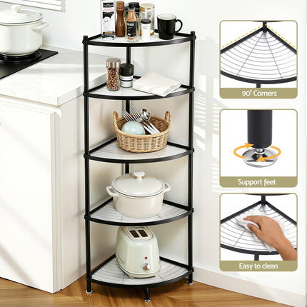 Artiss 5-Tier Kitchen Corner Shelf Rack Stand Microwave Metal Storage Shelves.