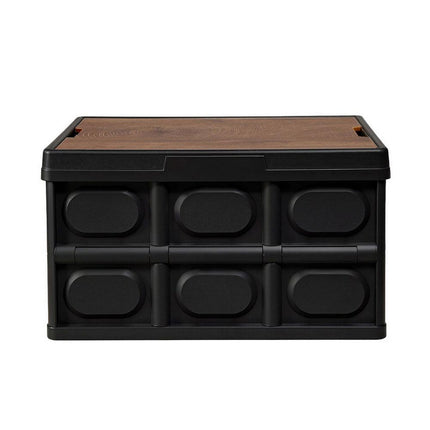 Gardeon Collapsible Outdoor Storage Box 50L Stackable Folding Camping Organizer Plywood Lid Black.