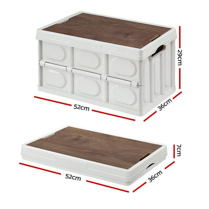 Gardeon Collapsible Outdoor Storage Box 50L Stackable Folding Camping Organizer Plywood Lid Beige.