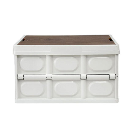 Gardeon Collapsible Outdoor Storage Box 50L Stackable Folding Camping Organizer Plywood Lid Beige.