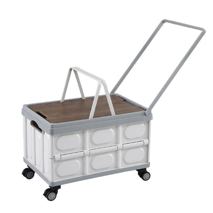 Gardeon Collapsible Outdoor Storage Box 54L Stackable Folding Camping Organizer Wheels Plywood Lid Beige.