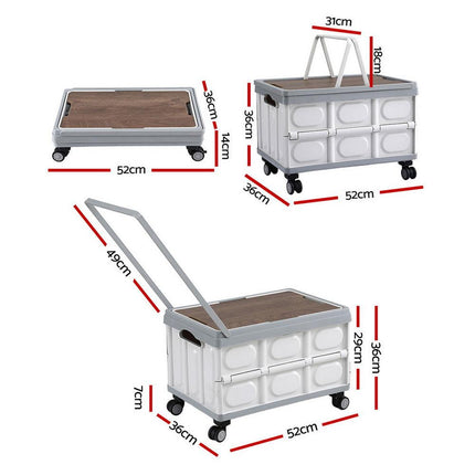 Gardeon Collapsible Outdoor Storage Box 54L Stackable Folding Camping Organizer Wheels Plywood Lid Beige.