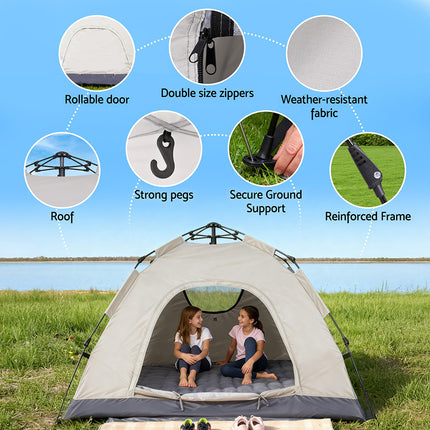 Weisshorn Camping Tent Instant Tent Pop up 2 Person Outdoor Hiking Tents Hiking Beige.