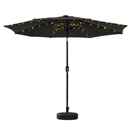 Instahut Outdoor Umbrella 2.9m Market Umbrella with Base String Light Black.
