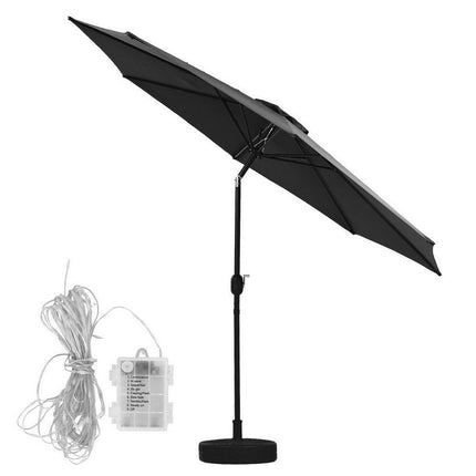 Instahut Outdoor Umbrella 2.9m Market Umbrella with Base String Light Black.
