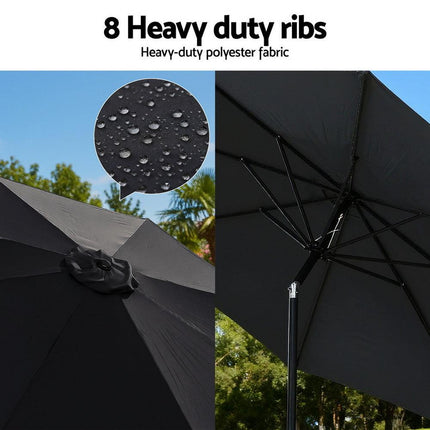 Instahut Outdoor Umbrella 2.9m Market Umbrella with Base String Light Black.