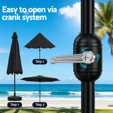 Instahut Outdoor Umbrella 2.9m Market Umbrella with Base String Light Black.