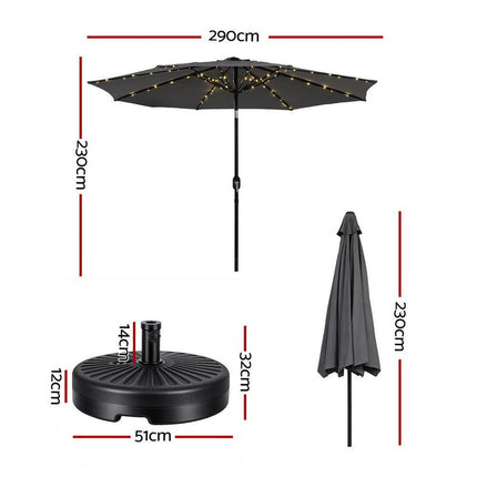 Instahut Outdoor Umbrella 2.9m Market Umbrella with String Light Tilt Charcoal Shade.