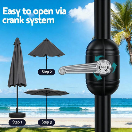 Instahut Outdoor Umbrella 2.9m Market Umbrella with String Light Tilt Charcoal Shade.