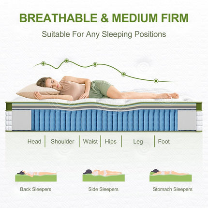 BedStory Double 30cm Hybrid Mattress Cooling Gel Memory Foam 5 Zone Pocket Spring Bed Temperature Regulating.
