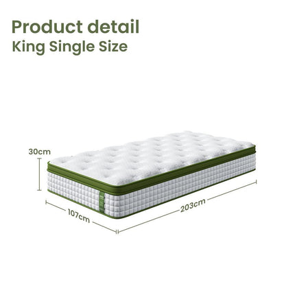 BedStory King Single 30cm Hybrid Mattress Cooling Gel Memory Foam 5 Zone Pocket Spring Bed Temperature Regulating.