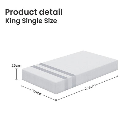 25cm King Single Reversible Gel Memory Foam Mattress BedStory Medium & Firm.