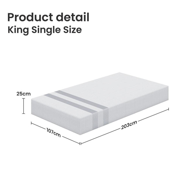25cm King Single Reversible Gel Memory Foam Mattress BedStory Medium & Firm.