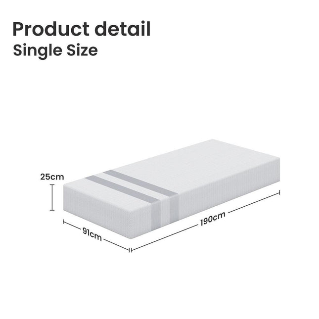 25cm Single Reversible Gel Memory Foam Mattress BedStory Medium & Firm.