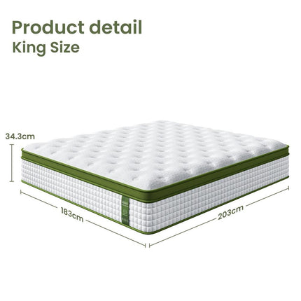BedStory 34cm King Latex Hybrid Mattress Medium Firm - 5 Zone Pocket Spring Bed for Pressure Relief Motion Isolation.