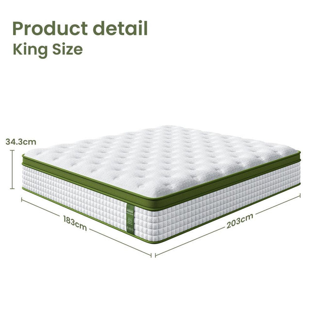 BedStory 34cm King Latex Hybrid Mattress Medium Firm - 5 Zone Pocket Spring Bed for Pressure Relief Motion Isolation.