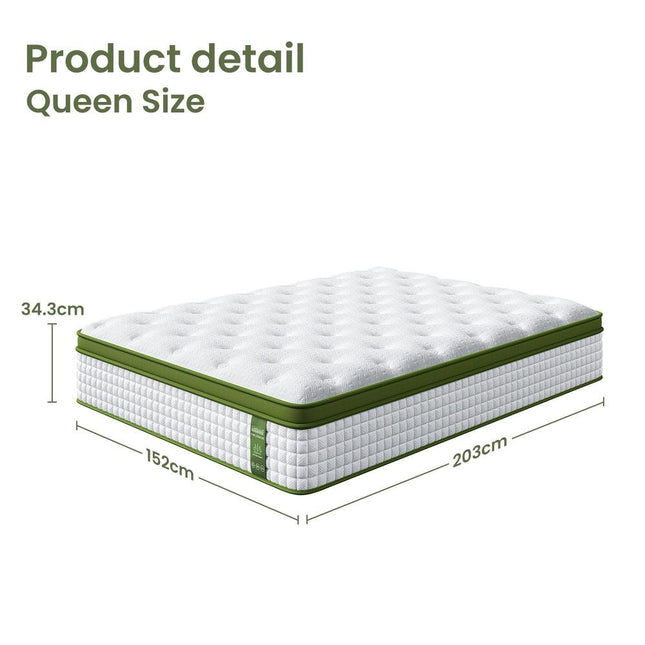 BedStory 34cm Queen Latex Hybrid Mattress Medium Firm - 5 Zone Pocket Spring Bed for Pressure Relief Motion Isolation.