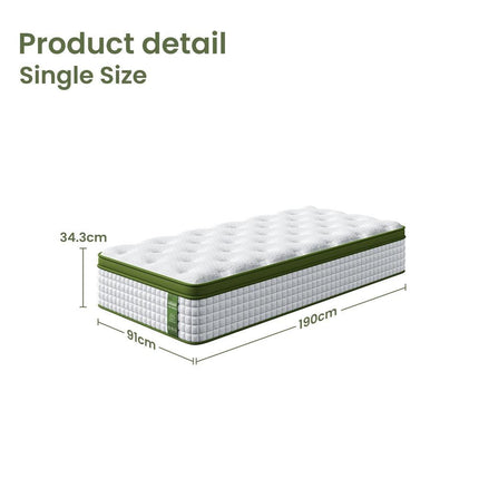 BedStory 34cm Single Latex Hybrid Mattress Medium Firm - 5 Zone Pocket Spring Bed for Pressure Relief Motion Isolation.