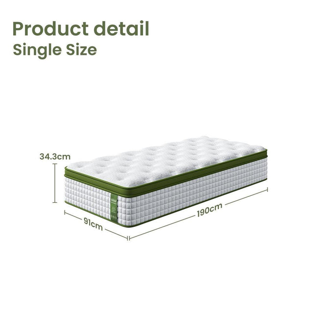 BedStory 34cm Single Latex Hybrid Mattress Medium Firm - 5 Zone Pocket Spring Bed for Pressure Relief Motion Isolation.