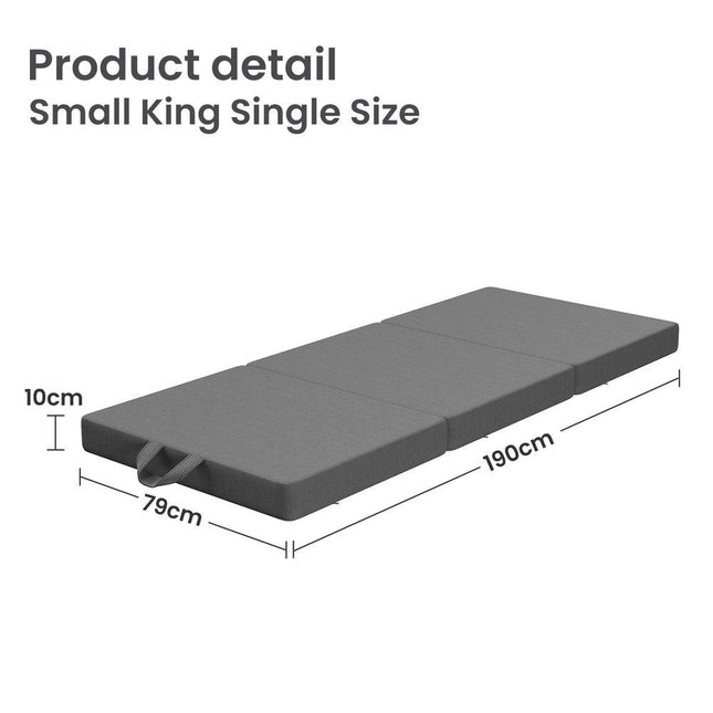 10cm Small King Single BedStory 3-Fold Mattress Folding Foam Bed Washable Cover, 190x80cm.