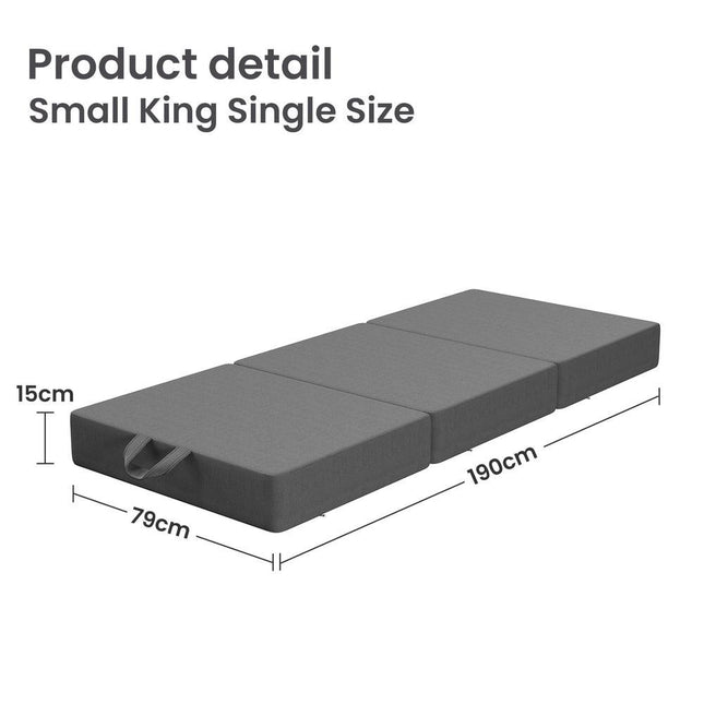 15cm Small King Single BedStory 3-Fold Mattress Folding Foam Bed Washable Cover, 190x80cm.