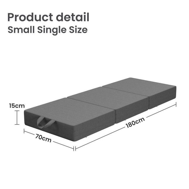 15cm Small Single BedStory 3-Fold Mattress Folding Foam Bed Washable Cover, 180x70cm.