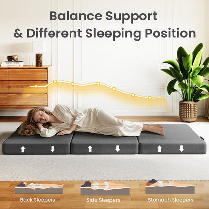 15cm Small Single BedStory 3-Fold Mattress Folding Foam Bed Washable Cover, 180x70cm.