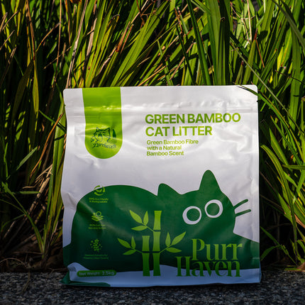 PurrHaven Bamboo Clumping Cat & Kitty Litter, 30kg 12 Pack,Dust Free,Natural Flusable,Easy to Clean,Odour Neutraliser,Rapid Liquid Absorption,Non-Toxic Formula.