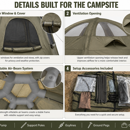 Weisshorn 4 Person Inflatable Camping Tent TC Canvas Sun Shade Rain-Ready