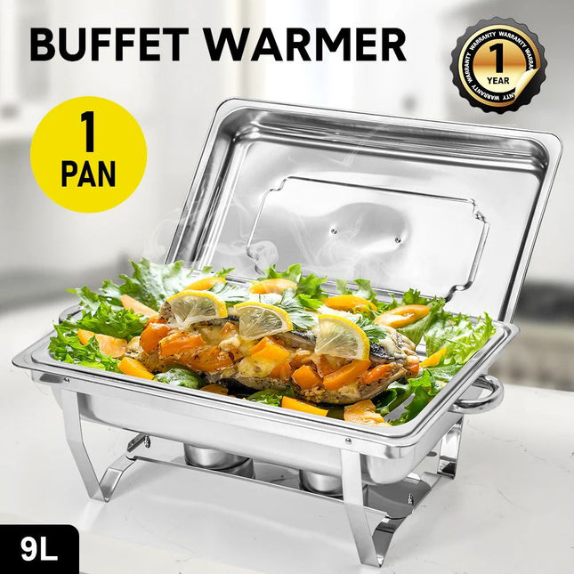 Alston 9L Chafing Dish Set, Premium 410 Stainless Steel Buffet Warmer, Bain Marie Food Server with Fuel Holders & Lid, Stackable Catering Equipment for Hotels, Parties, Weddings & Banquets, Silver.